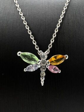 Multicolor Dragonfly Pendant Necklace - 925 Silver Pendant